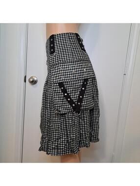 Dead Threads Gingham Rockabilly Goth Midi Skirt Pockets Womans Size M B&W